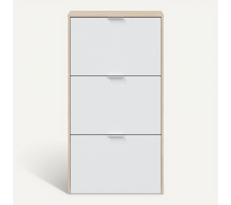 Meuble À Chaussures Nolan 3 Abattants (18 Paires) L60 cm X H113cm - Blanc / Bois
