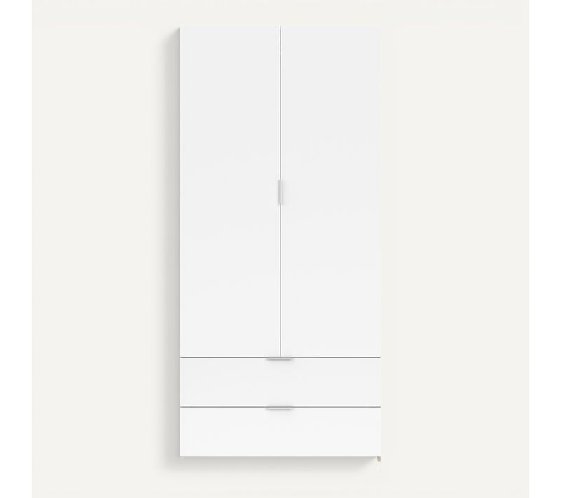 Armoire 2 portes 2 tiroirs LINEA Imitation chêne et blanc