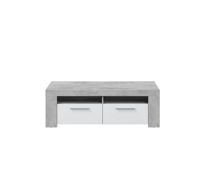 Meuble TV Wendy 2 Portes Et 2 Niches De Rangement L120 cm -  Blanc / Béton