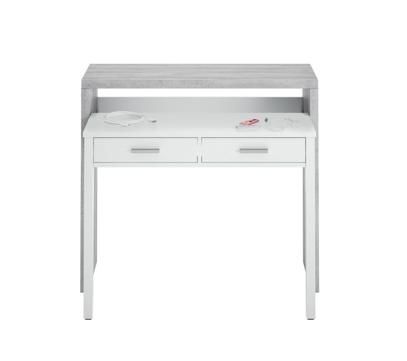 Bureau Extensible Clea 2 Tiroirs L99cm - Blanc Et Béton