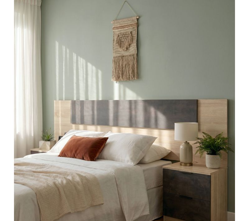 Tête de lit avec chevets 140 cm AYALA imitation chêne et noir