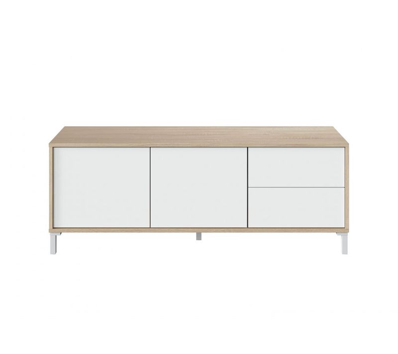 Meuble TV Amaya 2 Portes Et 2 Tiroirs L130 cm -  Blanc / Bois