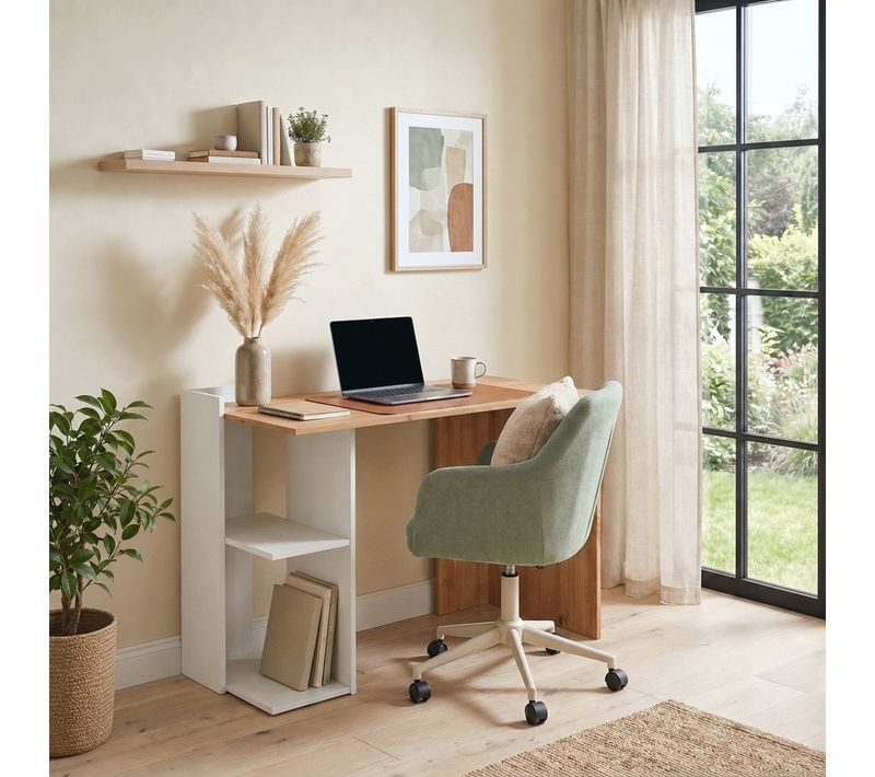 Bureau réversible KENIA imitation chêne et blanc