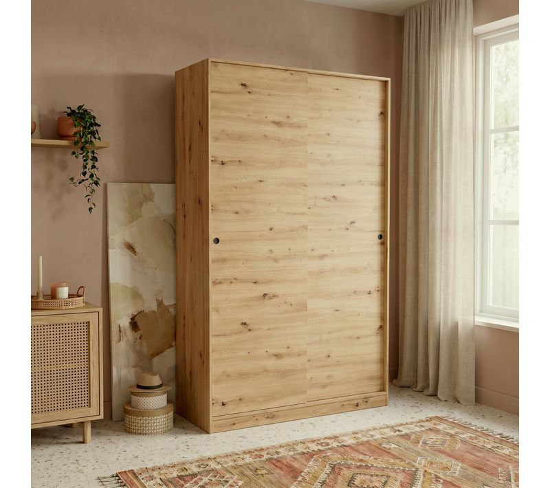 Armoire 2 portes coulissantes L. 120 cm TOP imitation chêne