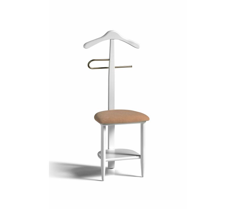 Valet De Nuit En Hêtre Massif Laqué Et Métal Chromé, Modèle Sedie, Couleur Blanc.