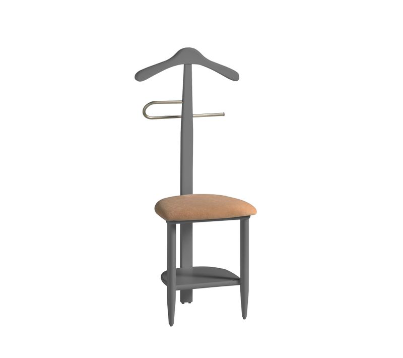 Valet De Nuit En Hêtre Massif Laqué Et Métal Chromé, Modèle Sedie, Couleur Gris.