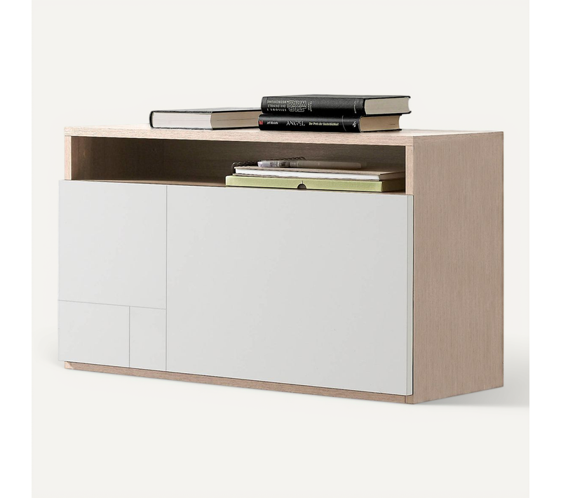 Bureau Mural En Mélamine Avec Porte Rabatable , Modèle Oporto En Couleur Chêne Clair Et Blanc