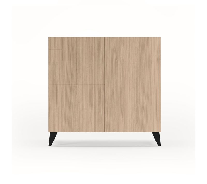 Meuble à Chaussures, Collection Bergen, En Mélamine Noyer Clair Et Pieds Laqués En Noir.