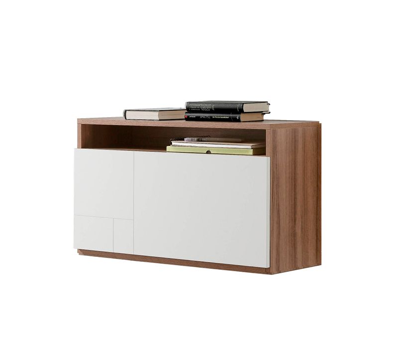 Bureau Mural En Mélamine Avec Porte Rabatable , Modèle Oporto En Couleur Noyer Et Blanc