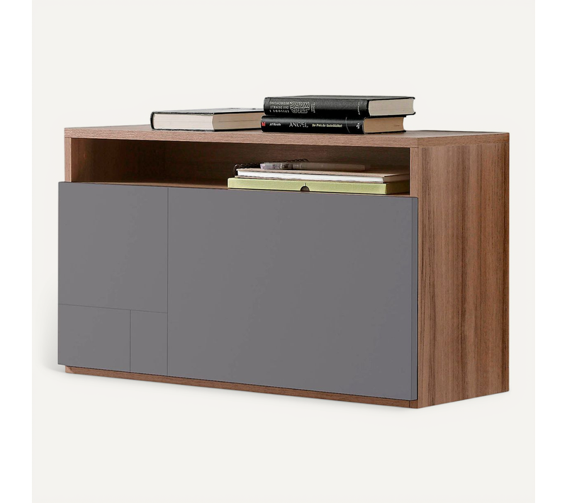 Bureau Mural En Mélamine Avec Porte Rabatable , Modèle Oporto En Couleur Noyer Et Gris