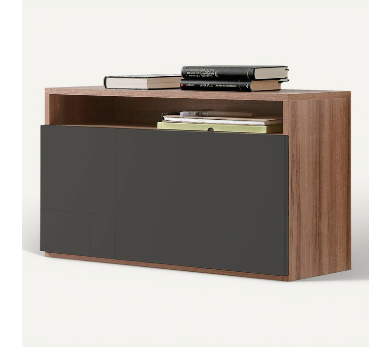 Bureau Mural En Mélamine Avec Porte Rabatable , Modèle Oporto En Couleur Noyer Et Graphite