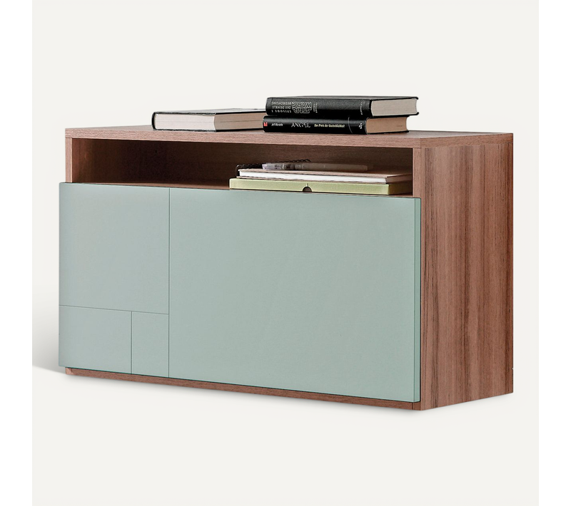 Bureau Mural En Mélamine Avec Porte Rabatable , Modèle Oporto En Couleur Noyer Et Vert
