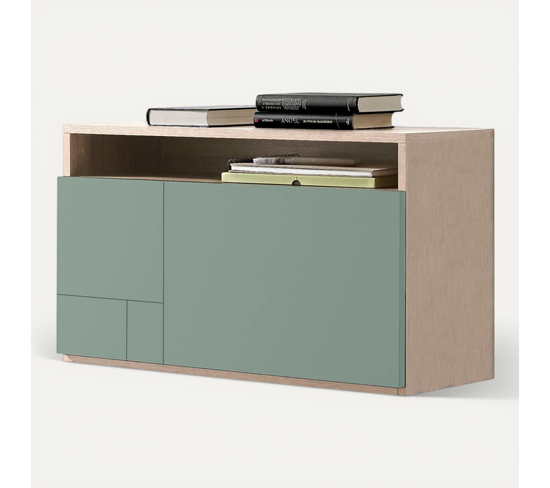 Bureau Mural En Mélamine Avec Porte Rabatable , Modèle Oporto En Couleur Chêne Clair Et Vert