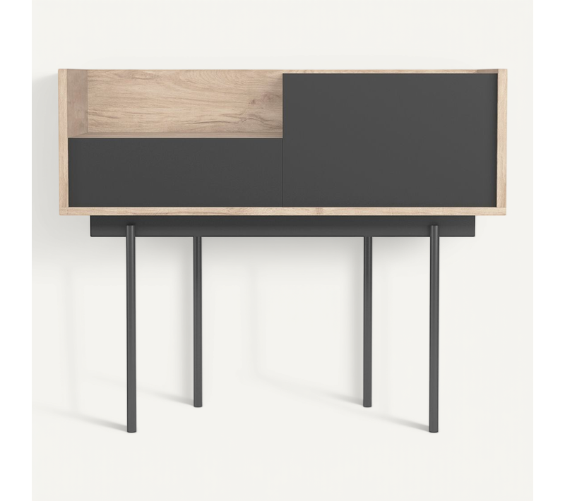 Table Console, Modèle Diplomat 671 De Herdasa, En Mélamine Et Métal, Couleur Chêne Clair-graphite