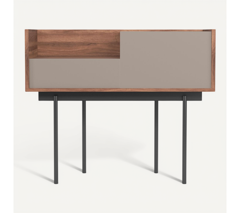 Table Console, Modèle Diplomat 671 De Herdasa, En Mélamine Et Métal, Couleur Noyer-taupe