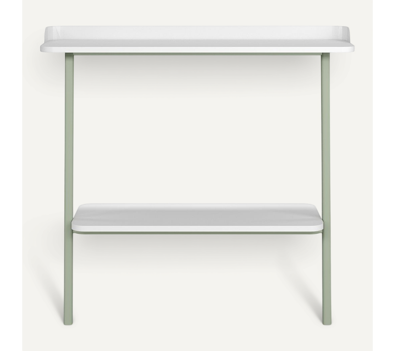 Table Console, Modèle Suomi 787 De Herdasa, En Mélamine Et Hêtre Massif. Blanc Et Vert