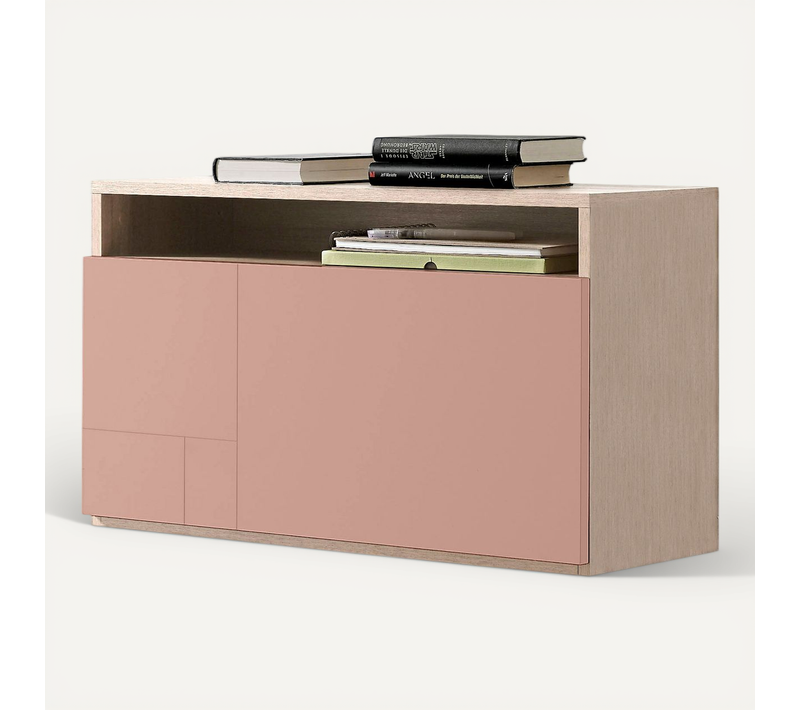 Bureau Mural En Mélamine Avec Porte Rabatable , Modèle Oporto En Couleur Chêne Clair Et Rose