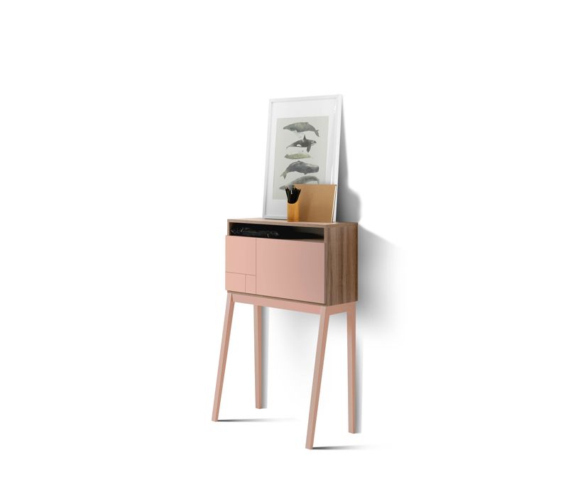 Bureau Fabriqué En Mélamine Et Hêtre Massif, Modèle Bristol, En Couleur Noyer Et Rose.