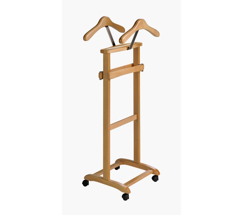 Valet De Nuit En Hêtre Massif Laqué Et Métal Chromé, Modèle Double, Couleur Chêne Clair.