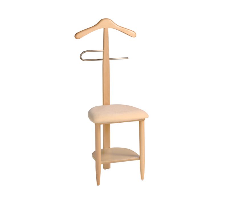 Valet De Nuit En Hêtre Massif Laqué Et Métal Chromé, Modèle Sedie, Couleur Naturel.