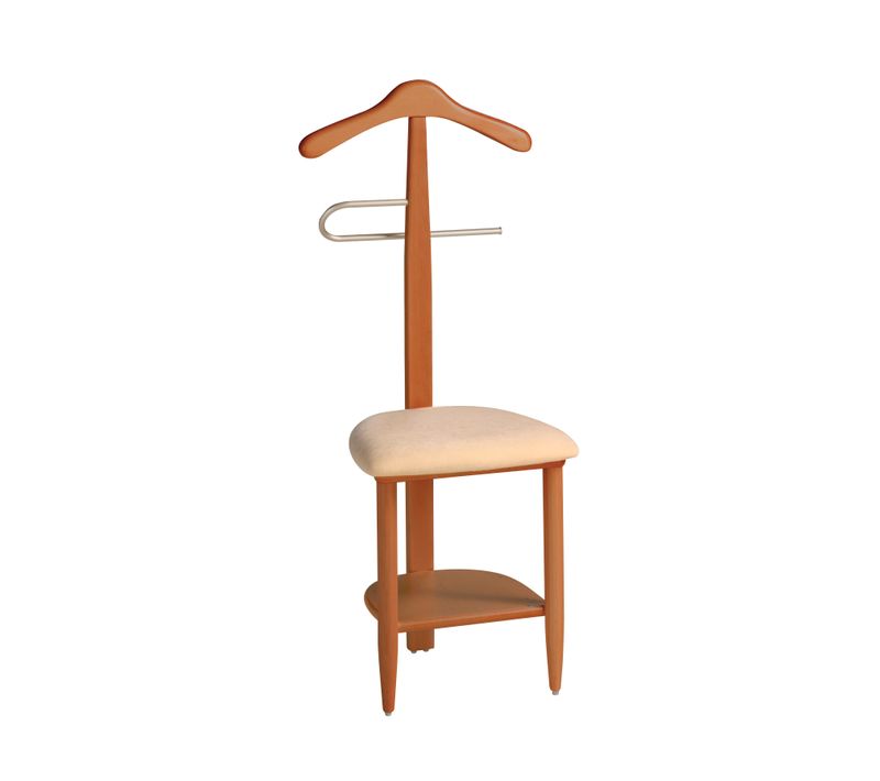 Valet De Nuit En Hêtre Massif Laqué Et Métal Chromé, Modèle Sedie, Couleur Cerisier.