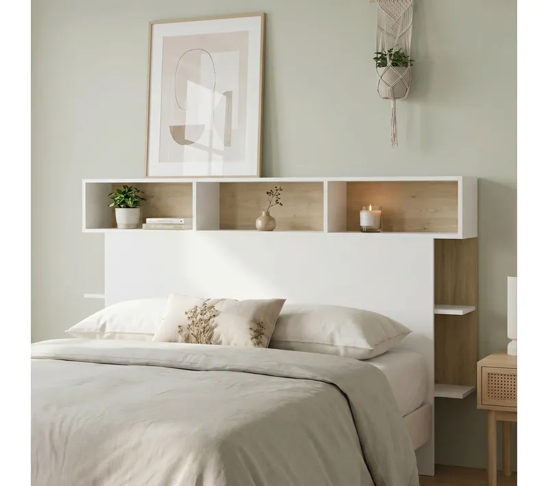 Tête de lit 160 cm HORIZON imitation chêne et blanc