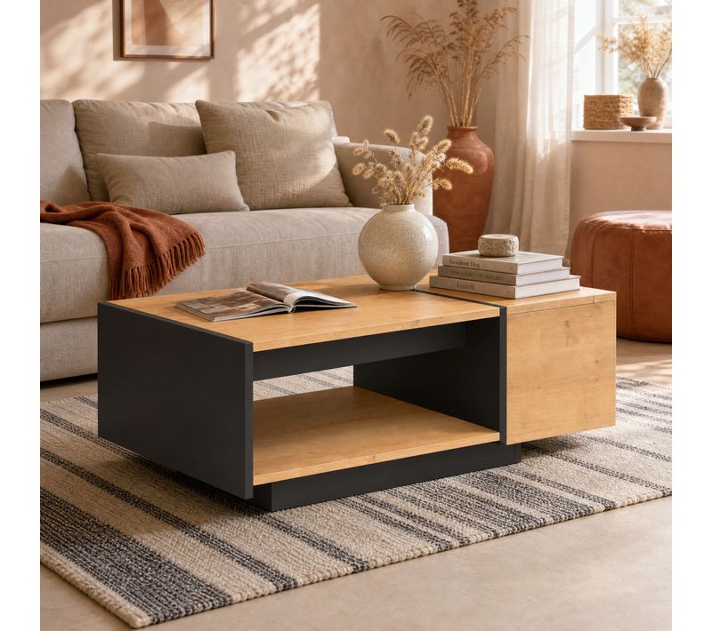 Table basse CUBE imitation chêne et noir