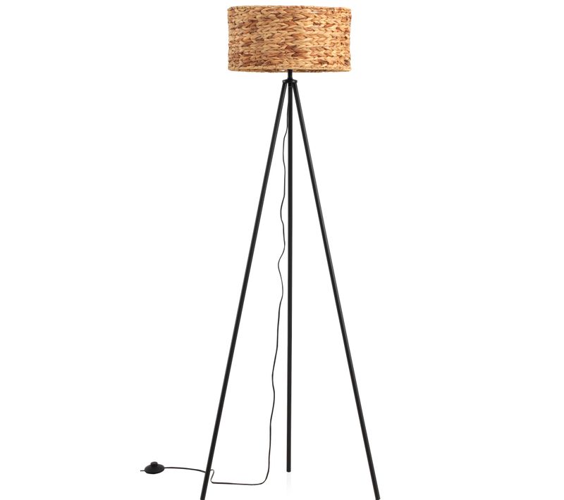 Lampadaire En Fibres Naturelles Et Base Métallique