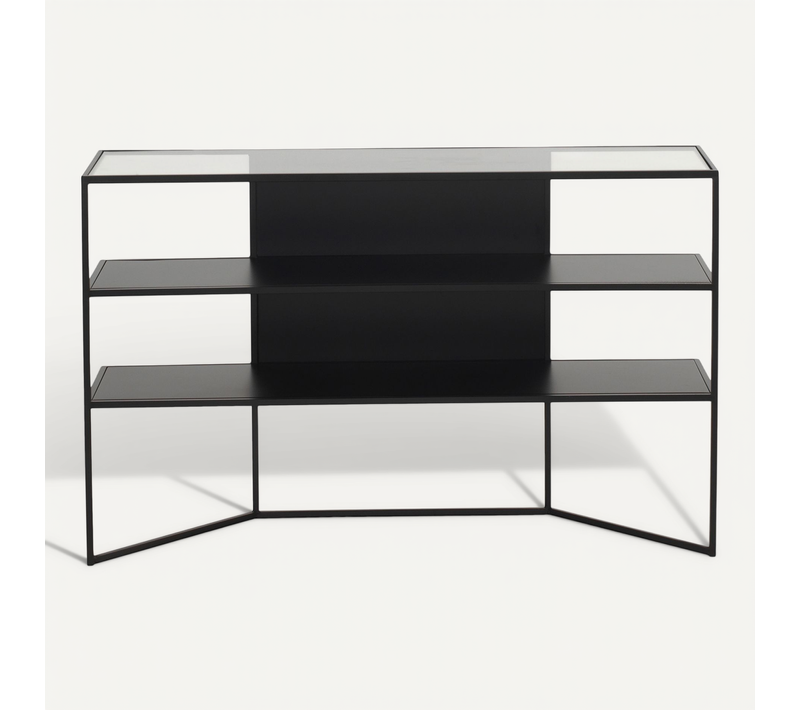 Console En Métal Noir Avec Plateau En Verre