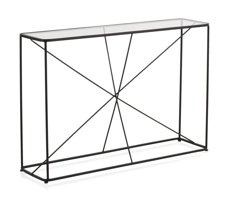 Table Console En Métal Noir Avec Plateau En Verre