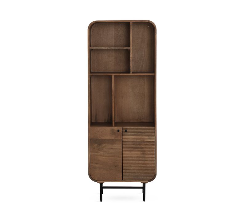 Bibliothèque En Bois Massif De Manguier Aux Contours Arrondis Avec 2 Portes