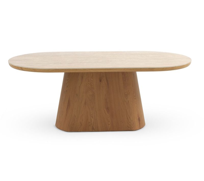 Table De Salle à Manger Ovale En Placage De Chêne Avec Plateau Céramique En Marbre Travertin