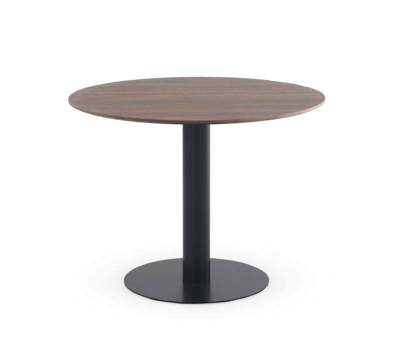 Table En Mélamine Noyer 100 De Diamètre, Pied En Métal Noir