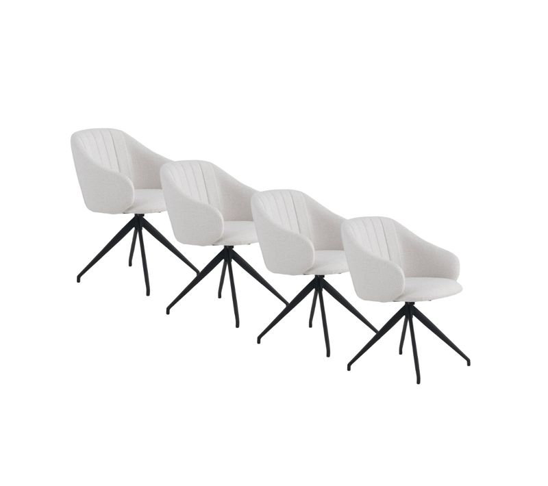 Lot De 4 Fauteuils Pivotants Tapissés En Chenille Crème Et Pieds En Métal Noir