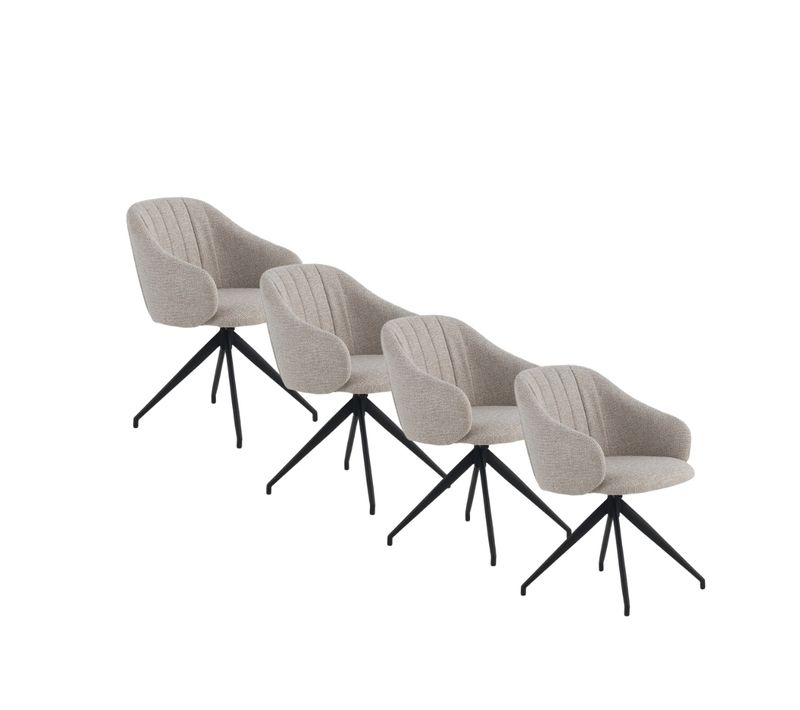 Lot De 4 Fauteuils Pivotants Tapissés En Chenille Beige Et Pieds En Métal Noir