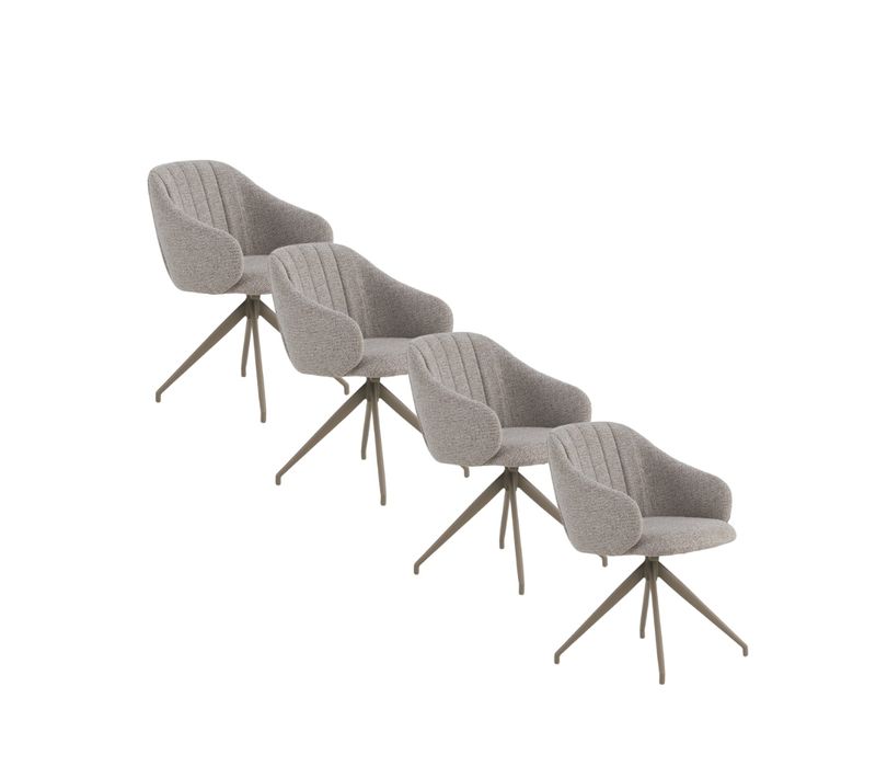 Lot De 4 Fauteuils Pivotants Tapissés En Chenille  Beige Et Pieds En Métal Noir
