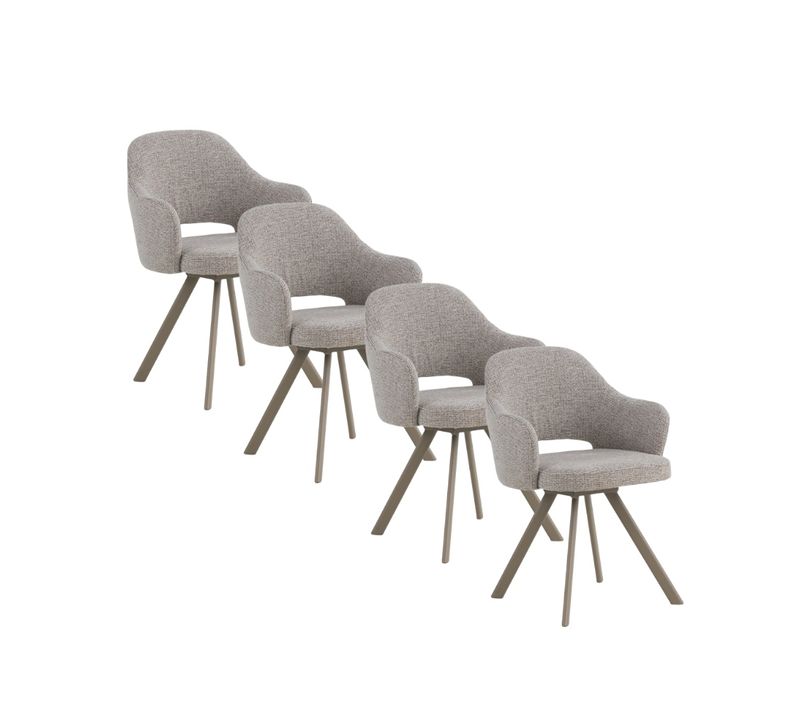 Lot De 4 Fauteuils Tapissés En Chenille  Marron Et Pieds Métalliques  Taupe