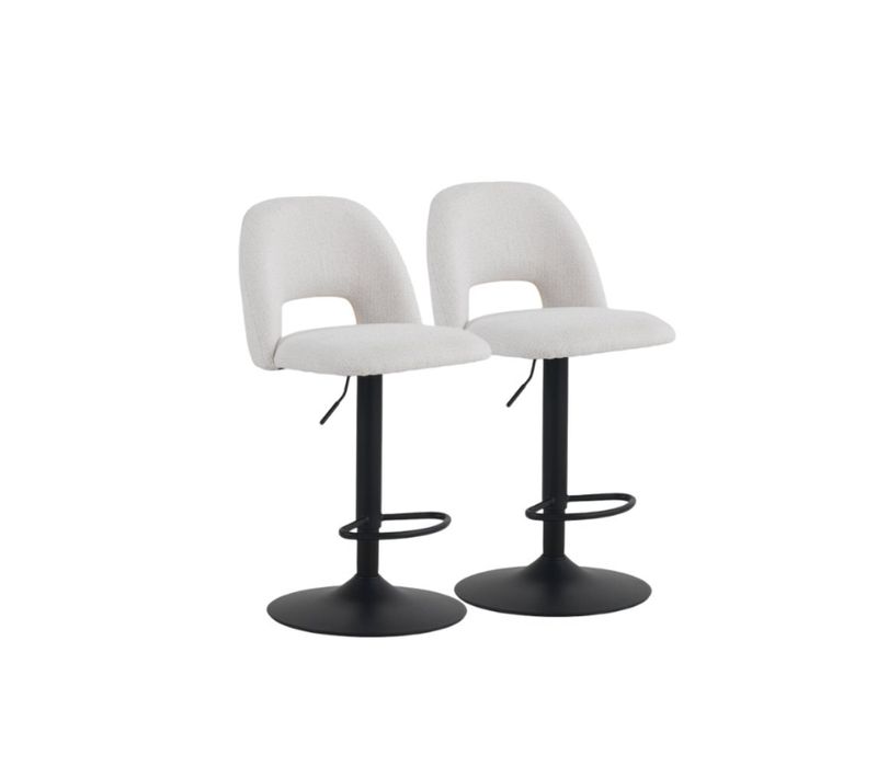 Lot De 2  Tabourets, Tapissés En Chenille  Crème Et Pieds Métalliques  Noir