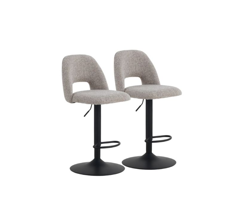 Lot De 2 Tabourets, Tapissés En Chenille Marron Et Pieds En Métal Noir