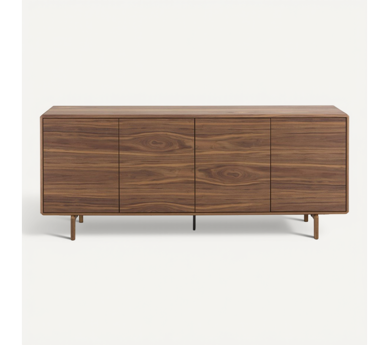Buffet 4 Portes Plaqué Noyer Avec Pieds En Bois