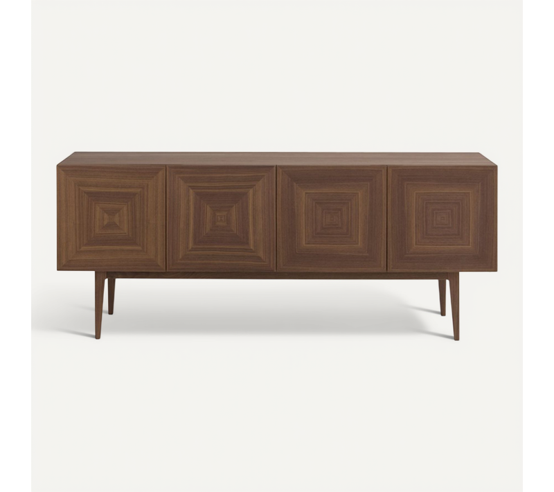 Buffet 4 Portes Plaqué Noyer Avec Pieds Hauts En Bois