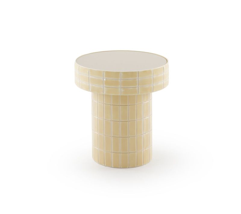 Table D'appoint En Métal Vanille Avec Plateau En Verre
