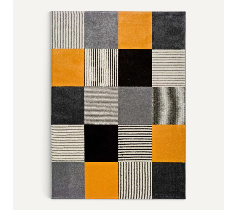 Tapis Géométrique Gladys 12139 Gris/noir/moutarde 80x150 Cm