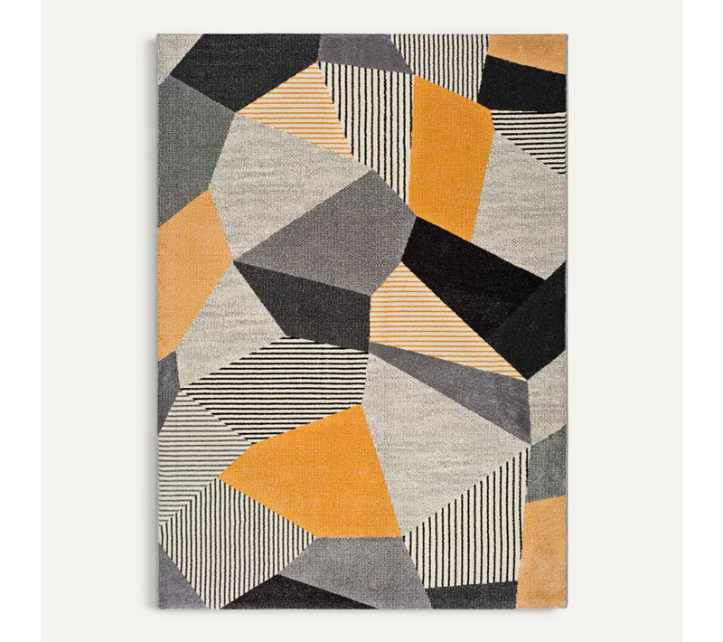 Tapis Géométrique Gladys 12140 Gris/noir/moutarde 80x150 Cm