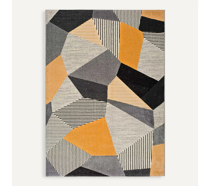 Tapis Géométrique Gladys 12140 Gris/noir/moutarde 140x200 Cm