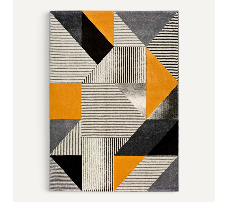Tapis Géométrique Gladys 12138 Gris/noir/moutarde 60x120 Cm