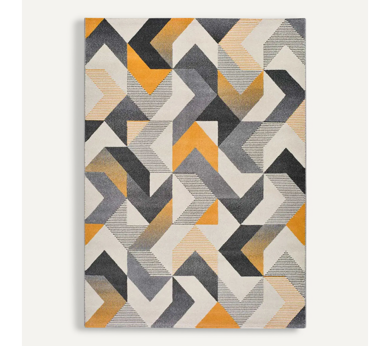 Tapis Géométrique Gladys 12184 Gris/moutarde/beige 80x150 Cm