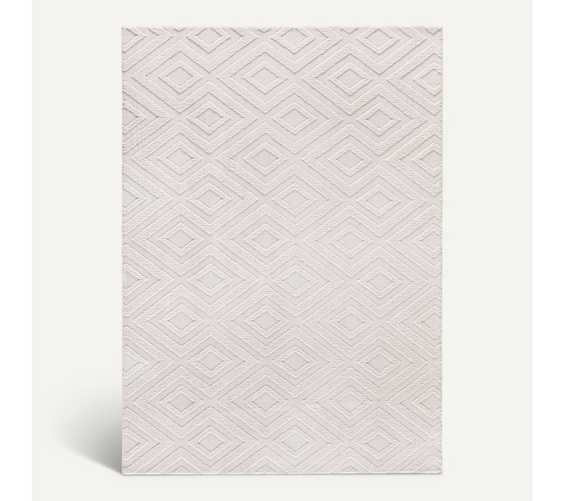 Tapis Lavable Géométrique À Relief Estilo 23061 Blanc 80x150 Cm