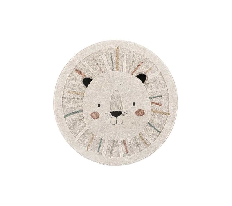 Tapis Enfant Rond Lion Clown 2343 Crème/multicolore 120x120 Cm