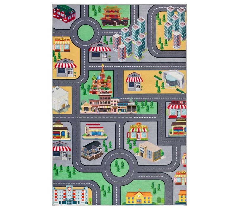 Tapis Enfant Lavable Circuit Voiture Candy 22005 Multicolore 120x170 Cm